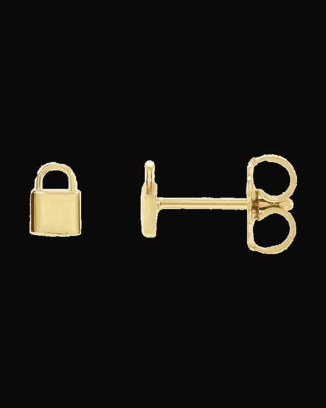 Petite Lock Stud Earrings — 14K Yellow Gold