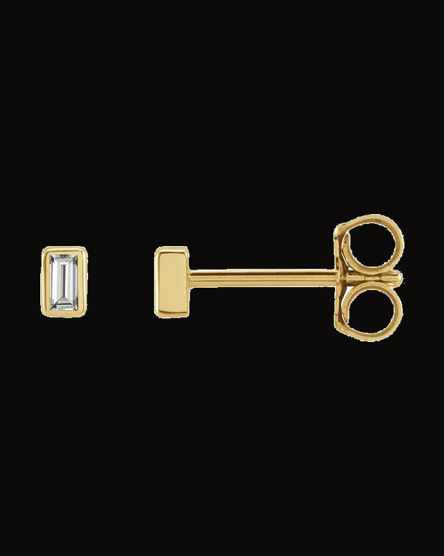 Straight Baguette Bezel-Set Stud Earrings — 14K Yellow / White Gold