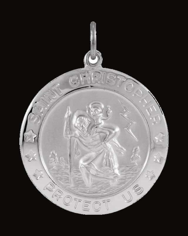 St. Christopher Medal Necklace or Pendant — Rhodium-Plated on Sterling Silver