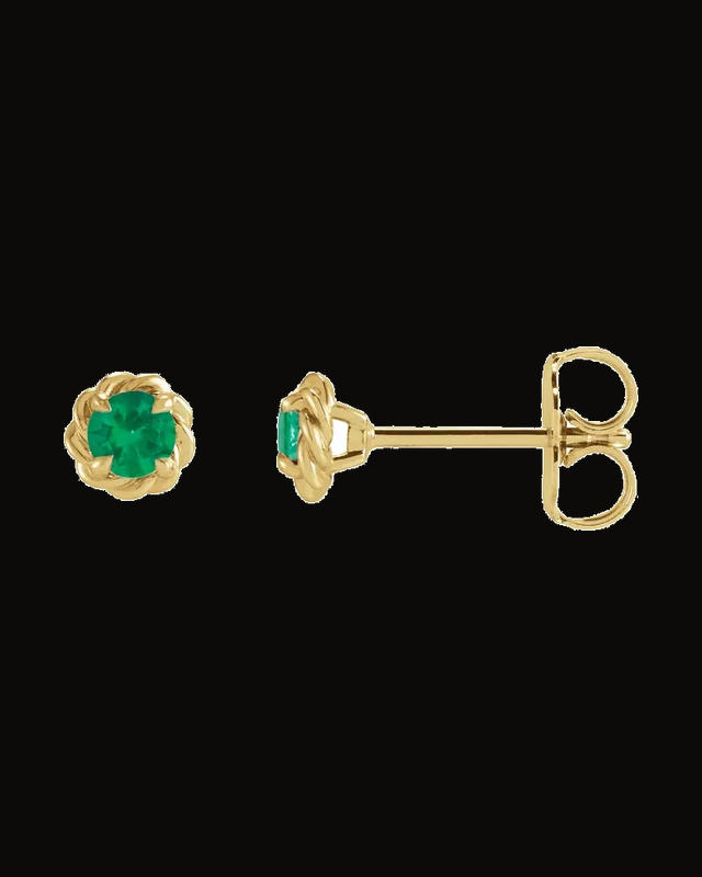 Lab-Grown Emerald Claw-Prong Rope Earrings — 14K Yellow Gold · 3 mm