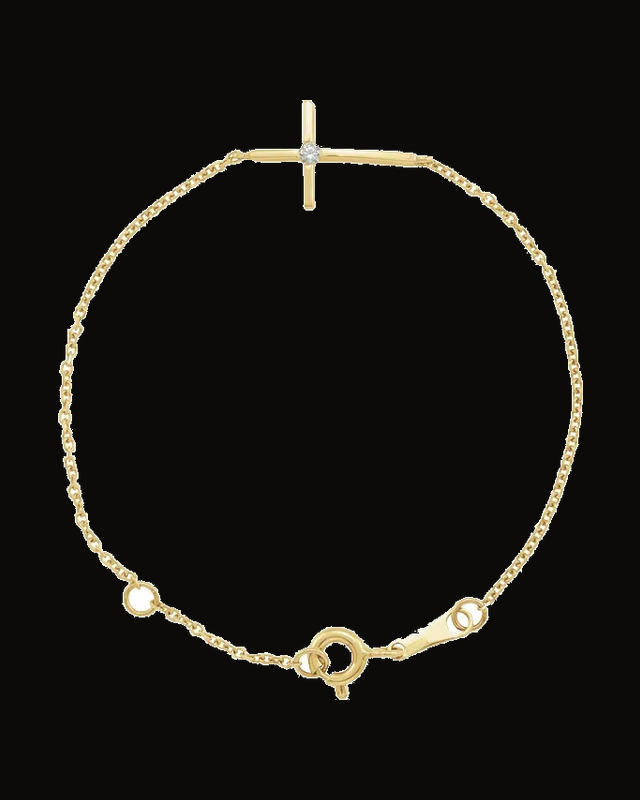 Cz Youth Sideways Cross Bracelet — 14K Yellow Gold · 1.5 mm