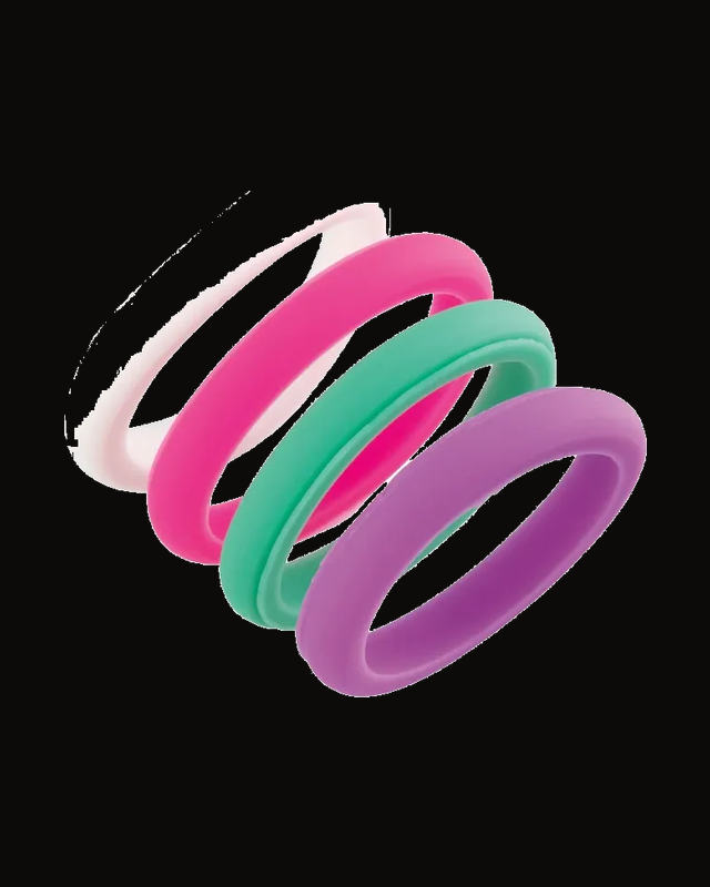 Pastel-Colored Comfort Fit Band — PINK / WHITE / PURPLE / MINT SILICONE · 2.5 mm · Size 7