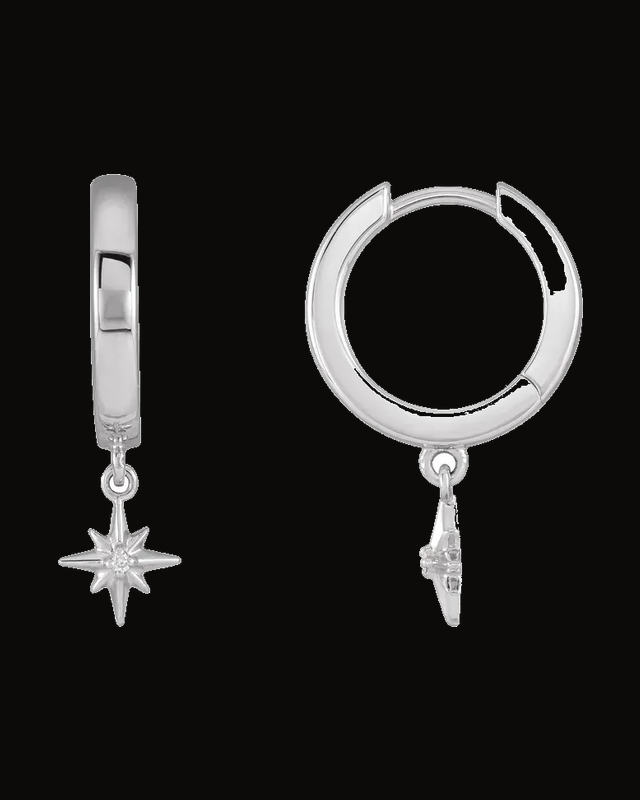 0.0075 CTW Natural Diamond Star Hinged Hoop Earrings — Sterling Silver
