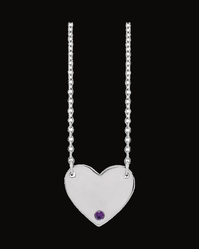 Natural Amethyst Engravable Heart Necklace — Sterling Silver · 1.5 mm