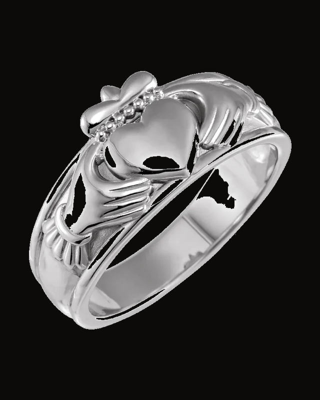 Claddagh Standard-Fit Flat Band With Bead Blast Finish — Sterling Silver · 4.01 mm