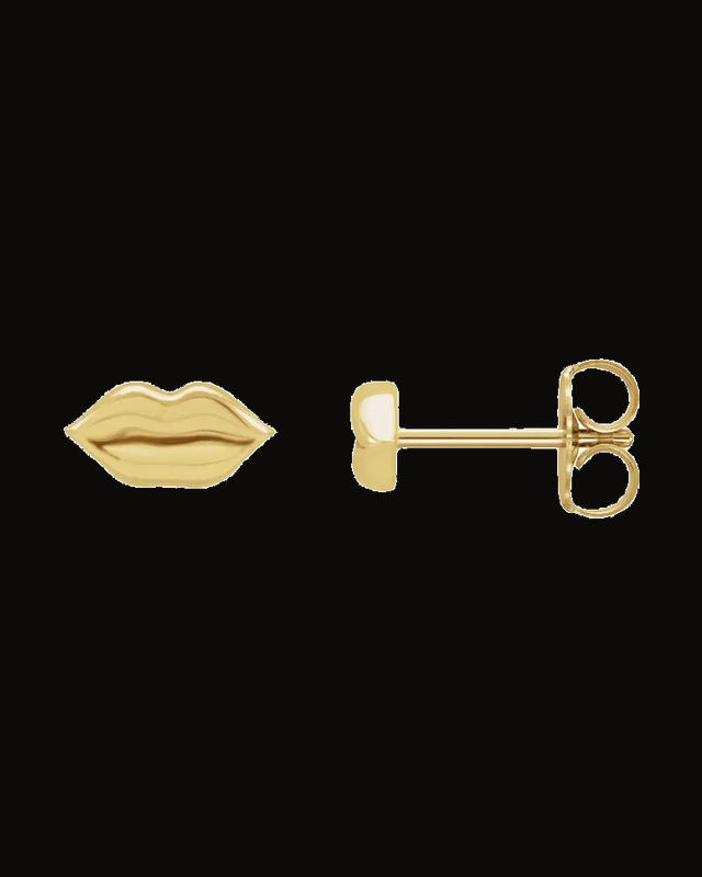 Metal Lips Stud Earring — 14K Yellow Gold