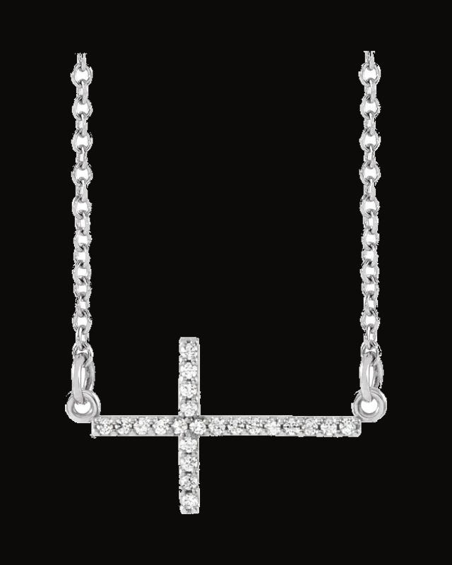 0.08 CTW Natural Diamond Sideways Cross Necklace
