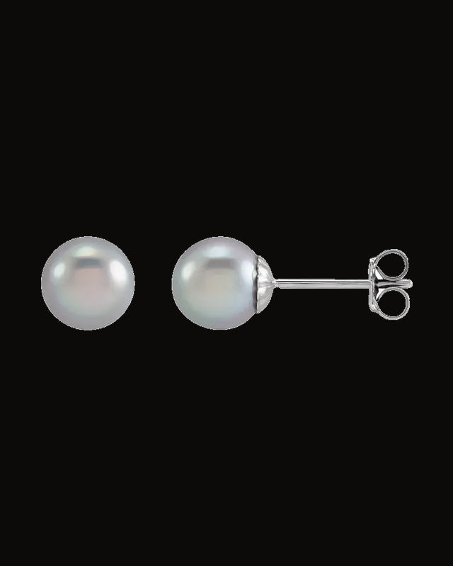 Cultured Gray Freshwater Pearl Earrings — Rhodium-Plated on 14K White Gold