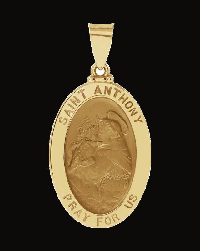 Oval Hollow St. Anthony Medal — 14K Yellow Gold