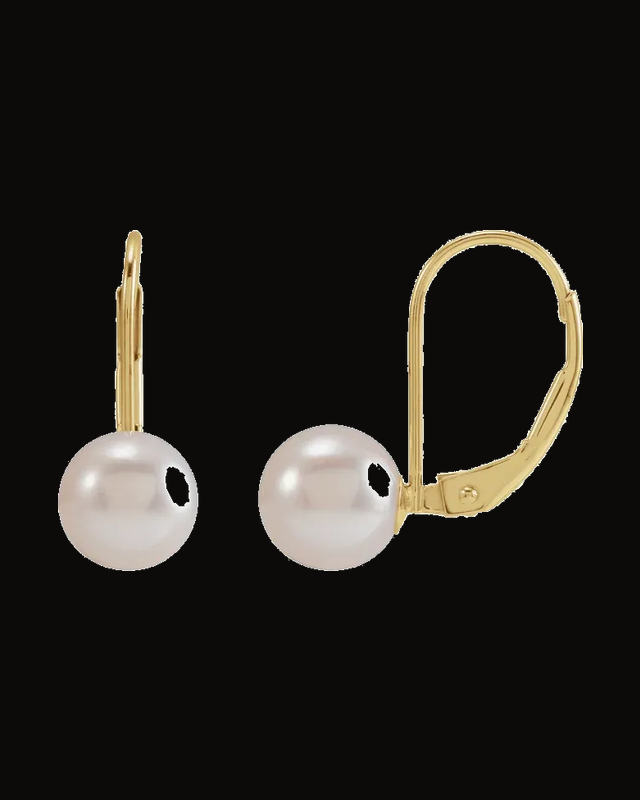 Cultured White Akoya Pearl Earrings — 14K Yellow Gold
