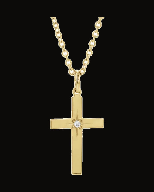 0.0075 Ct Natural Diamond Youth Cross Necklace — 14K Yellow Gold