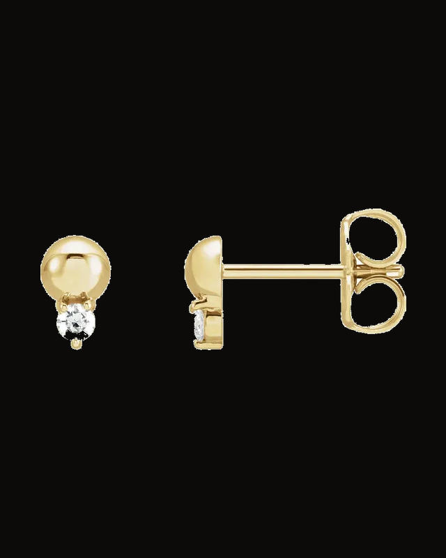 0.06 CTW Natural Diamond Solitaire Bead Earrings — 14K Yellow Gold