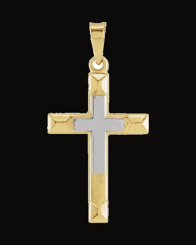 Two Tone Hollow Cross Pendant — Rhodium-Plated on 14K Yellow & White Gold