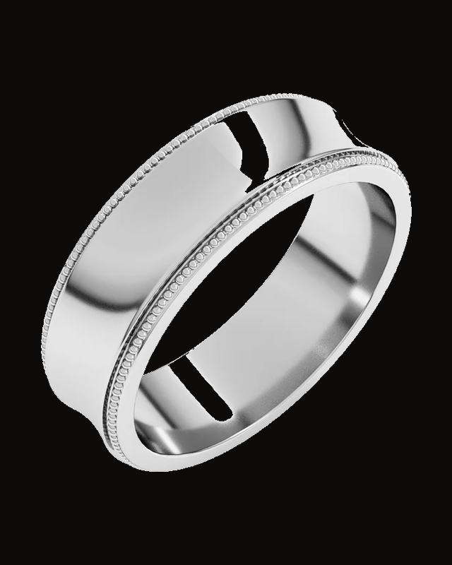 Lightweight Stepped-Edge Milgrain Concave Band — Sterling Silver · 6 mm · Size 10