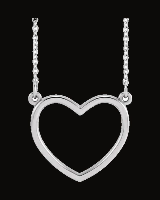 Heart Necklace or Center — Rhodium-Plated on 14K White Gold