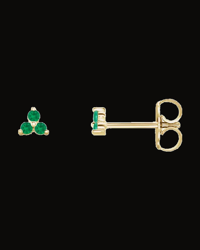 Three-Stone Cluster Earrings — 14K Yellow / White Gold · 2.5 mm