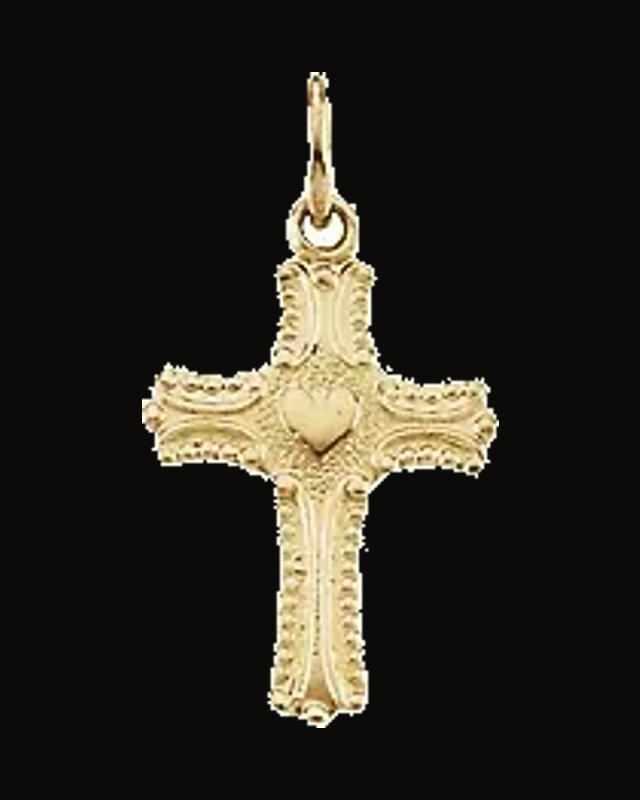 Youth Cross Pendant With Heart — 14K Yellow Gold