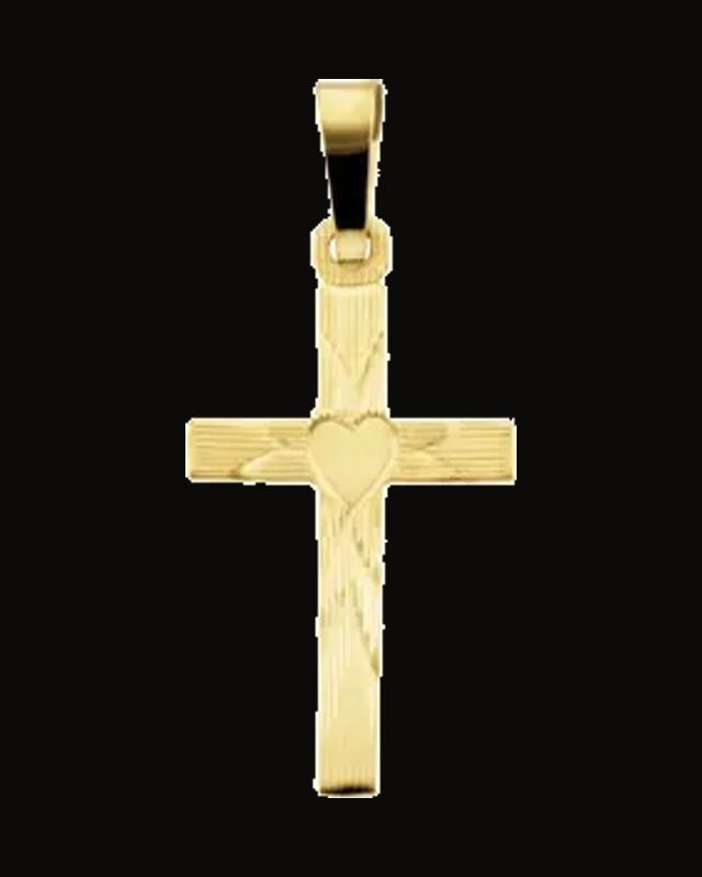 Cross Pendant With Heart — 14K Yellow Gold