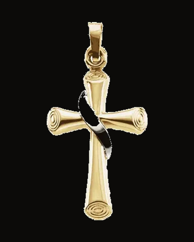 Two Tone Cross Pendant — Rhodium-Plated on 14K Yellow & White Gold
