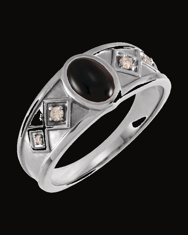 Natural Onyx And 0.05 CTW Natural Diamond Ring — Sterling Silver · 2.5 mm
