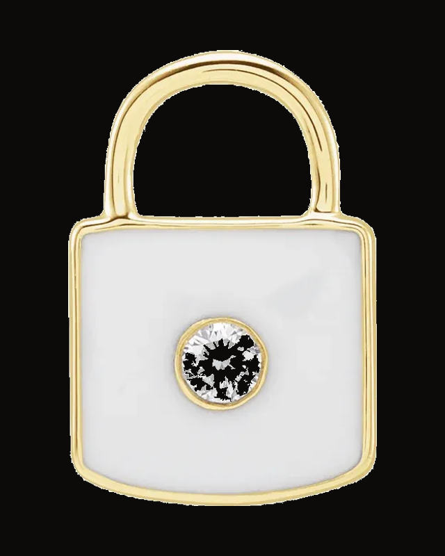 Accented Enamel Lock Charm/Pendant — 14K Yellow / Rose Gold · 0.035 CT