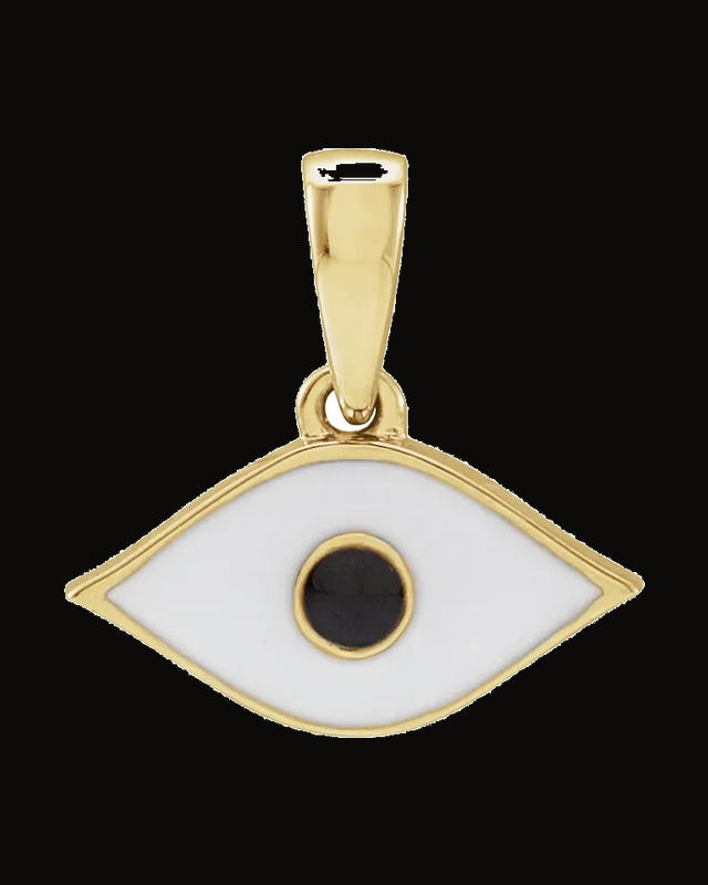White Enamel Evil Eye Pendant — 14K Yellow Gold