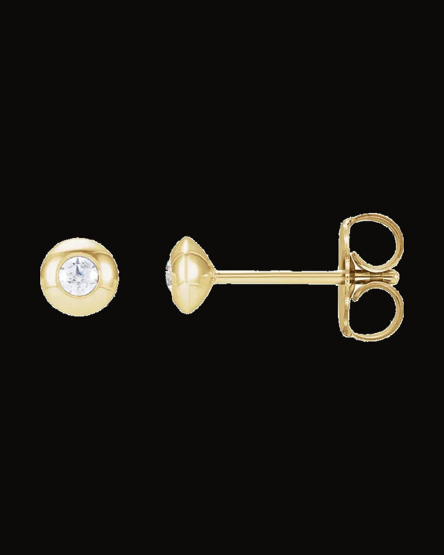 Round Bezel-Set Stud Earrings — 14K Yellow Gold