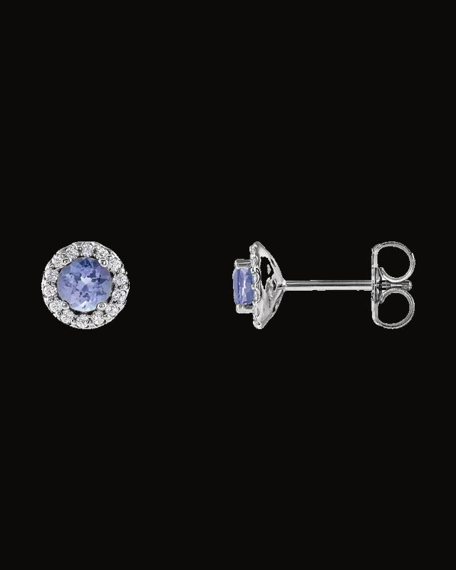 Natural Tanzanite And 1/10 CTW Natural Diamond Earrings — Rhodium-Plated on 14K White Gold