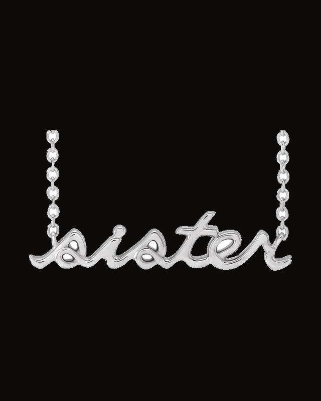 Lowercase Script Sister Necklace — Rhodium-Plated on 14K White Gold