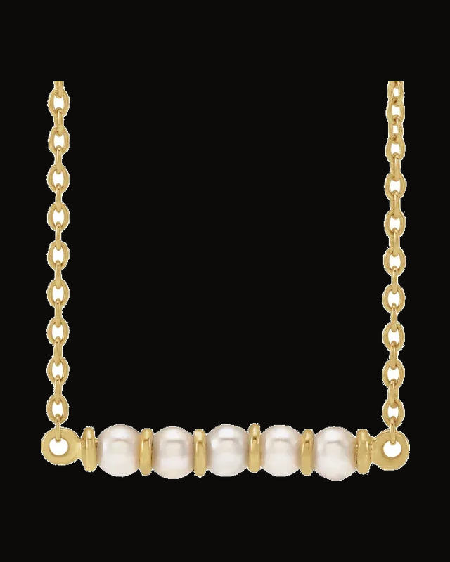Cultured White Freshwater Pearl Bar Necklace — 14K Yellow Gold · 3 mm