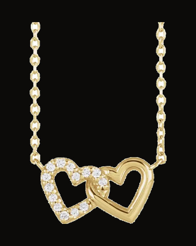 0.05 CTW Natural Diamond Petite Double Interlocking Heart Necklace — 14K Yellow Gold