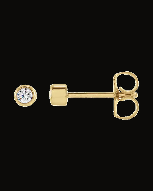 Round Bezel-Set Stud Earrings — 14K Yellow / White Gold