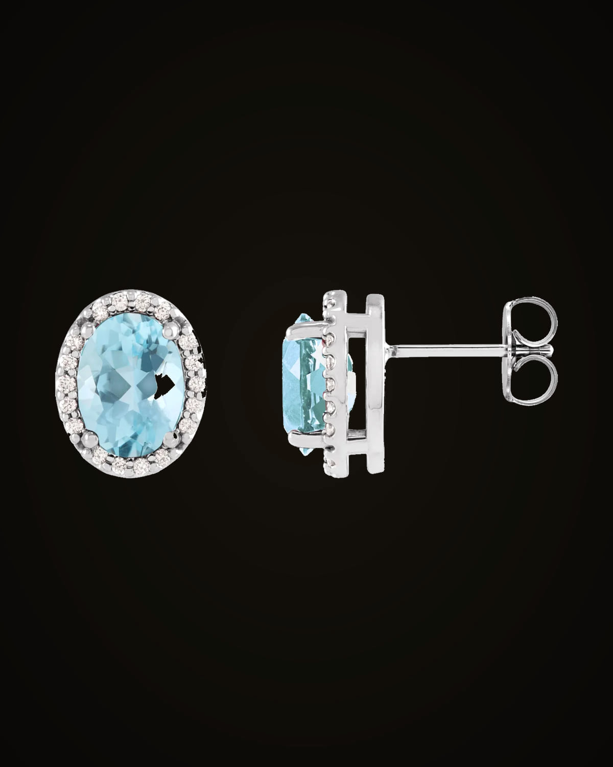 Natural Aquamarine And 0.06 CTW Natural Diamond Halo-Style Basket Earrings — Rhodium-Plated on 14K White Gold