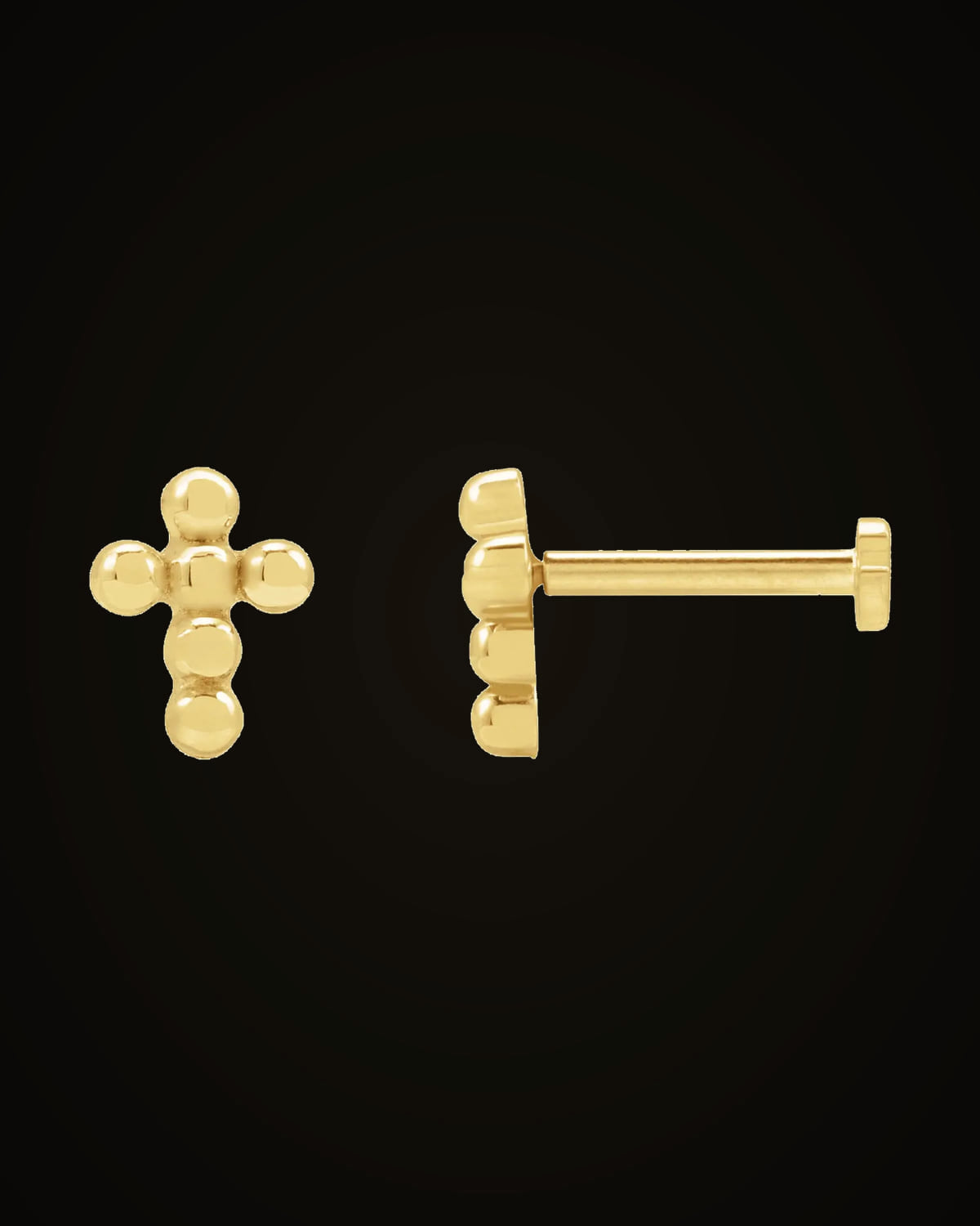 Beaded Cross Press Fit Stud Earrings — 14K Yellow Gold