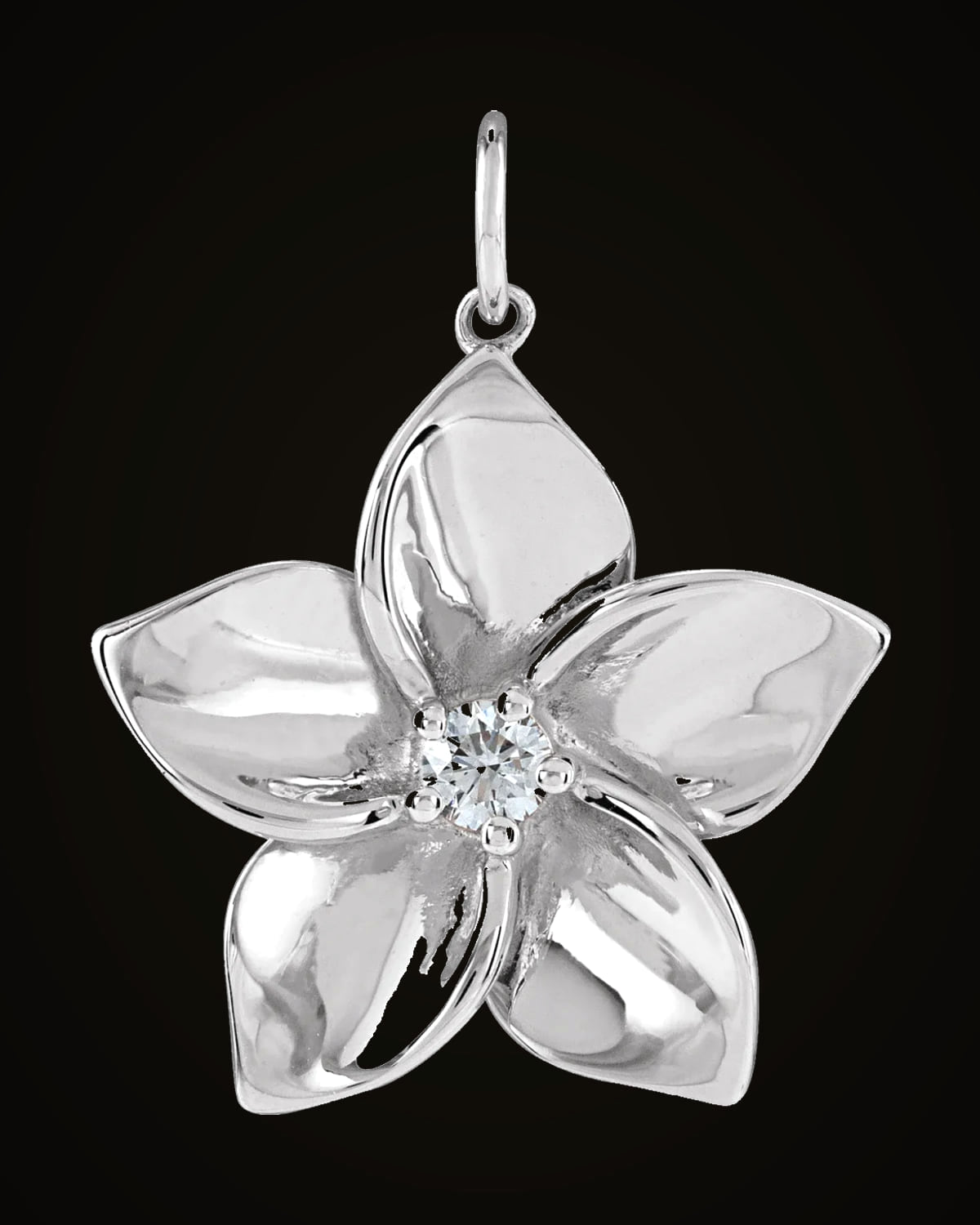 0.08 CTW Natural Diamond Plumeria Flower Pendant — Rhodium-Plated on 14K White Gold