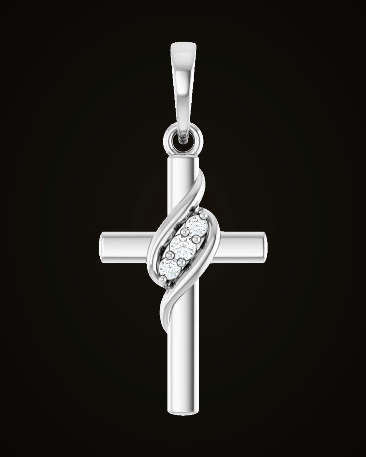 0.03 CTW Lab-Grown Diamond Cross Pendant — Rhodium-Plated on 14K White Gold