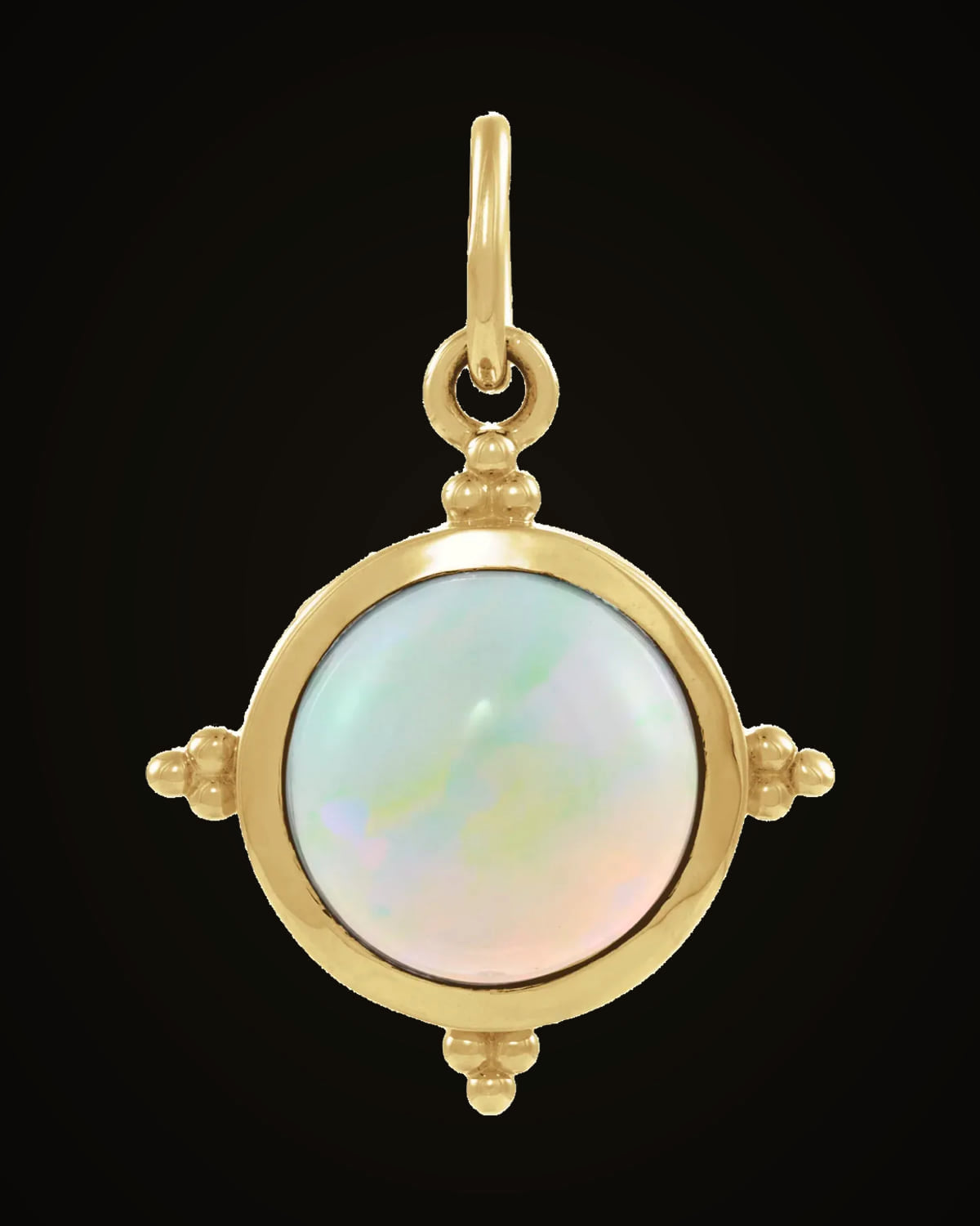 Lab-Grown White Opal Cabochon Pendant — 14K Yellow Gold · 8 mm