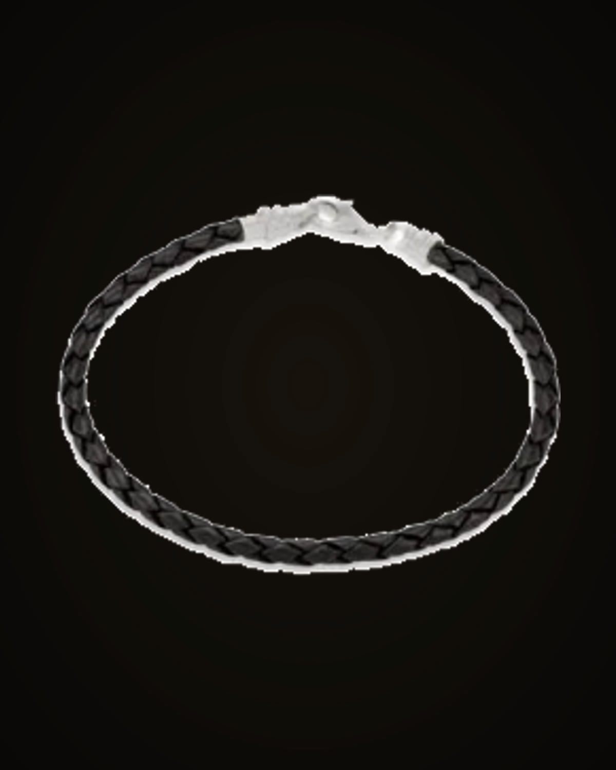 Black Leather Braided Bracelet — Silver-Plated on Sterling Silver