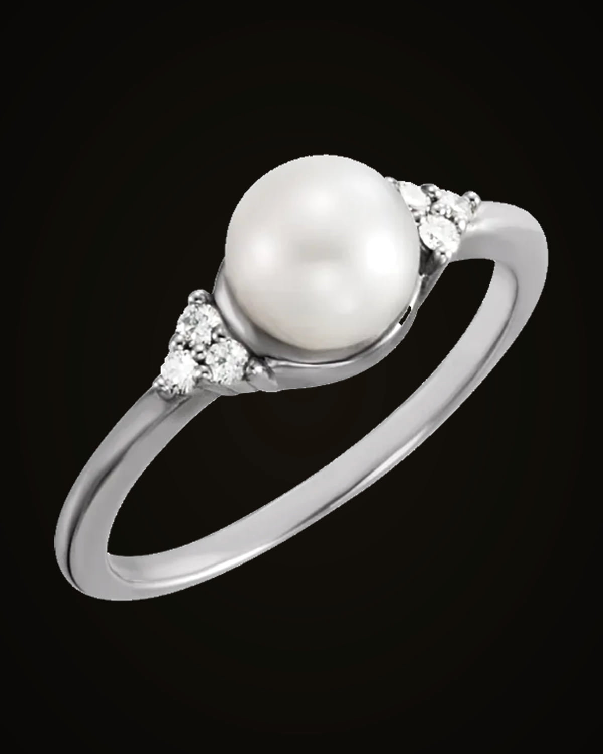 Cultured White Freshwater Pearl And 0.09 CTW Natural Diamond Ring — Rhodium-Plated on 14K White Gold · 1.55 mm · 0.08 CTW · I1