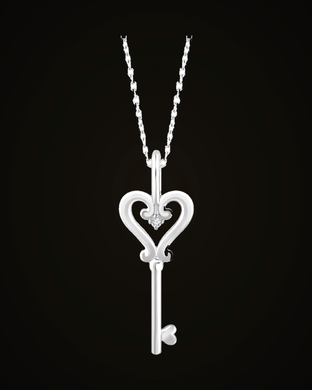0.006 Ct Natural Diamond Key Necklace — Rhodium-Plated on Sterling Silver · I1 · H+