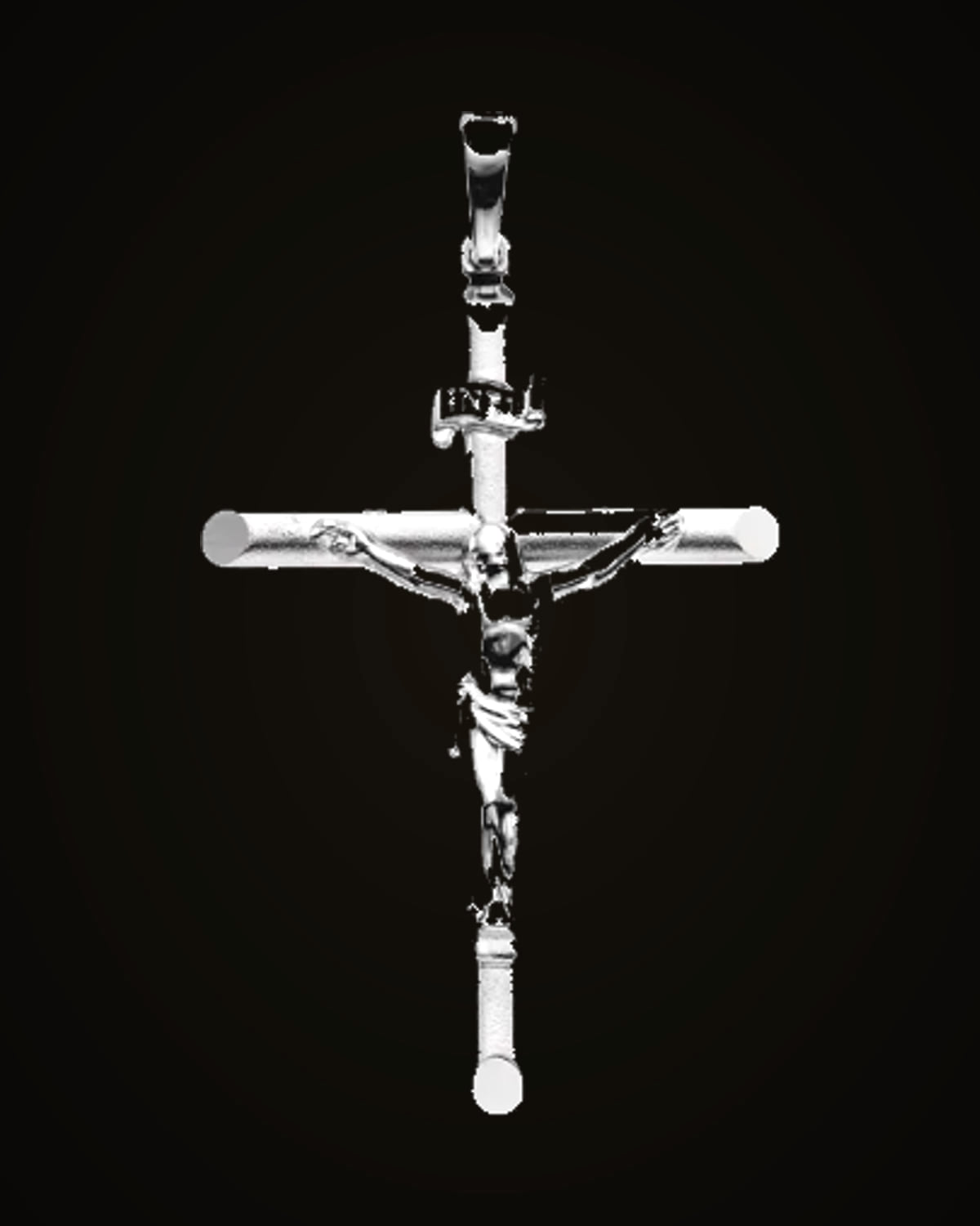 Crucifix Pendant — Rhodium-Plated on 14K White Gold