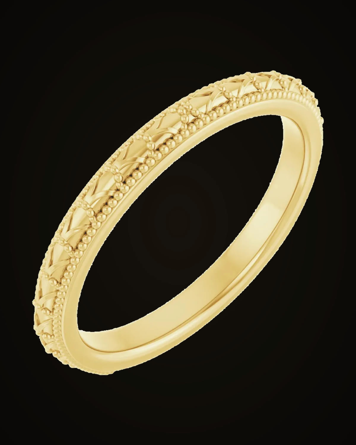 Milgrain Sculptural Comfort-Fit Band — 14K Yellow Gold · 2.45 mm
