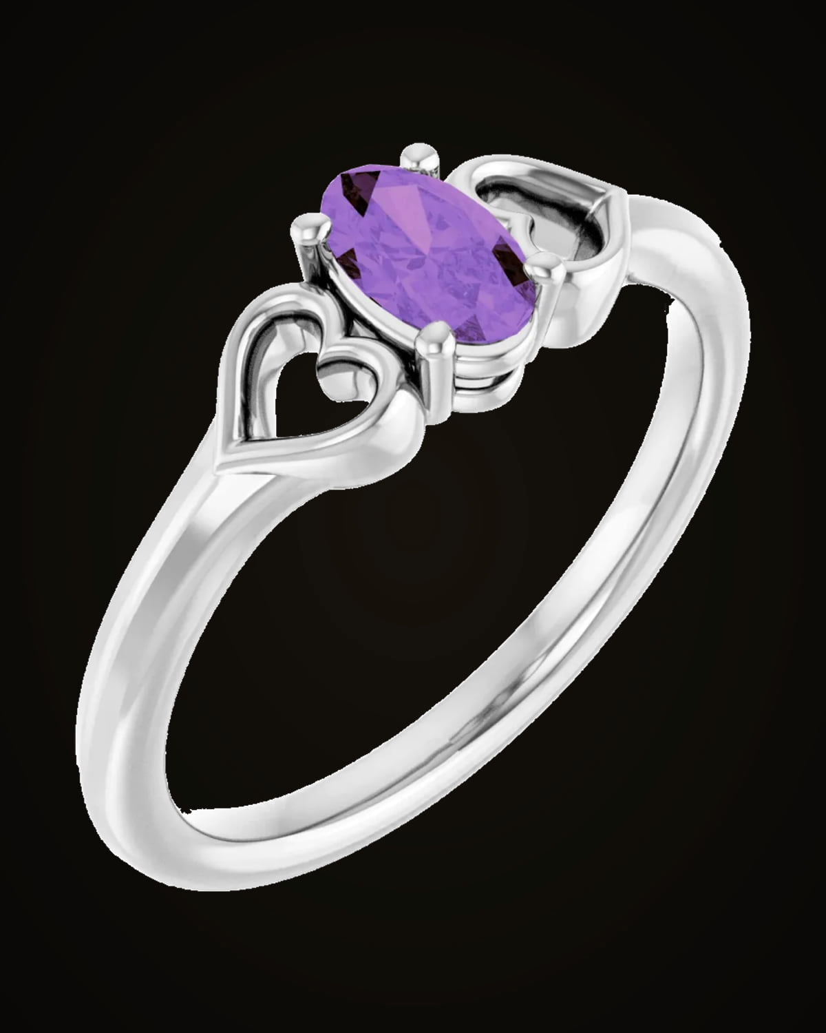 Natural Amethyst Youth Heart Ring — Sterling Silver · 1.7 mm · 5 x 3 mm · Size 3