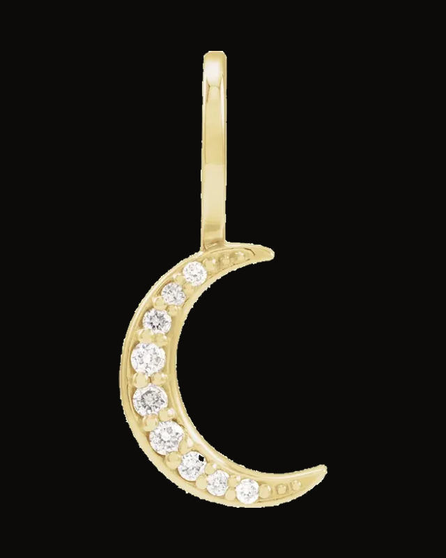 0.07 CTW Natural Diamond Crescent Moon Charm/Pendant — 14K White / Yellow Gold