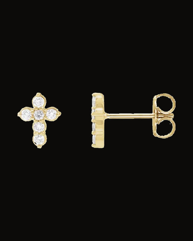 1/6 CTW Lab Grown Diamond Cross Earrings — 14K White / Yellow Gold