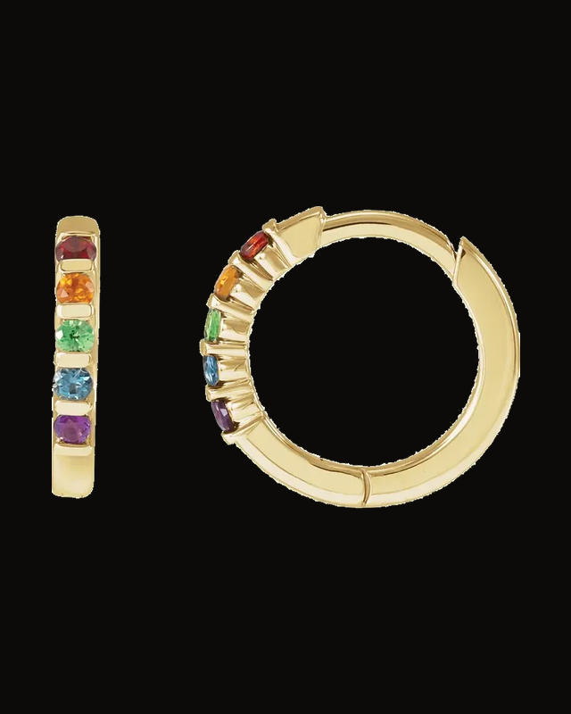Natural Multi-Gemstone Huggie Earrings — 14K Yellow Gold · 1.5 mm