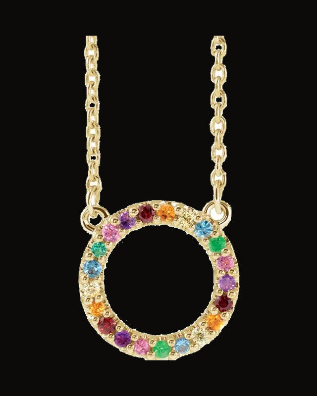 Natural Multi-Gemstone Circle Necklace — 14K Yellow Gold · 1 mm