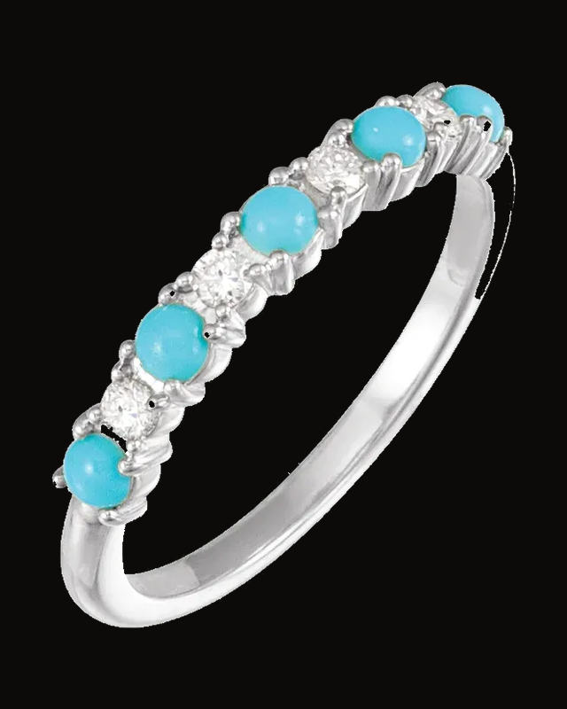 Cabochon Natural Turquoise And 1/8 CTW Natural Diamond Ring