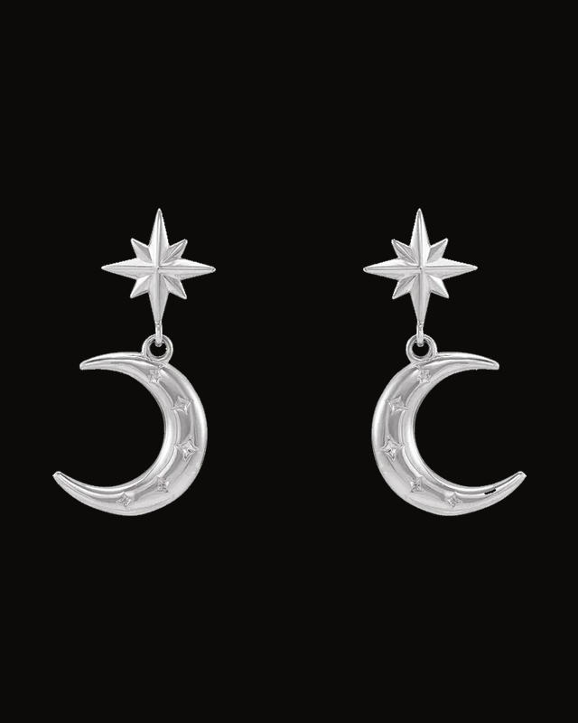 Crescent Moon Dangle Earrings — Sterling Silver
