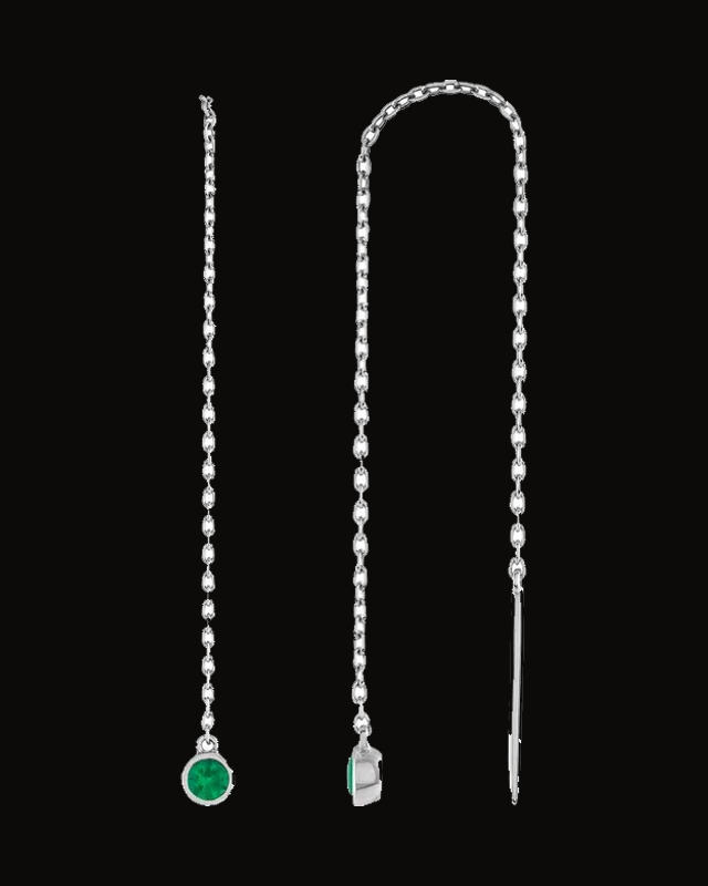 Natural Emerald Chain Earrings — Rhodium-Plated on 14K White Gold · 3 mm